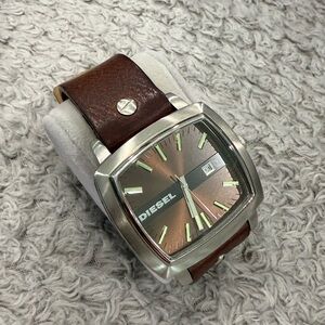 Diesel Silver Case Watch with Brown Leather Strap